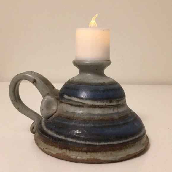 Candleholder handmade stoneware blue & grey EUC - Picture 7 of 8